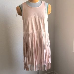 Blush color faux suede dress with fringe
